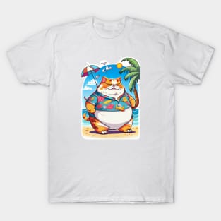 Uncle Cat in Beach T-Shirt